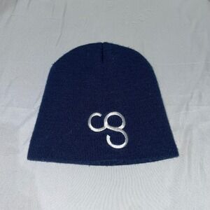 HitWear Navy Blue Knit Beanie Hat White Embroidered CG Logo Skull Cap Acrylic